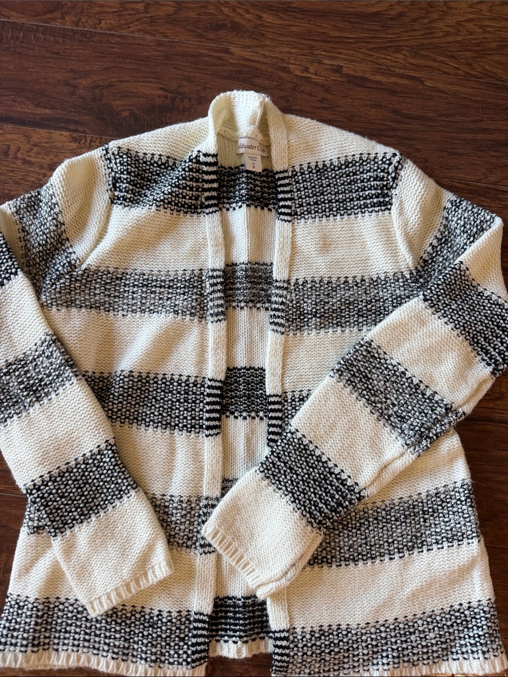 Coldwater Creek Black & Cream Striped Open Cardigan